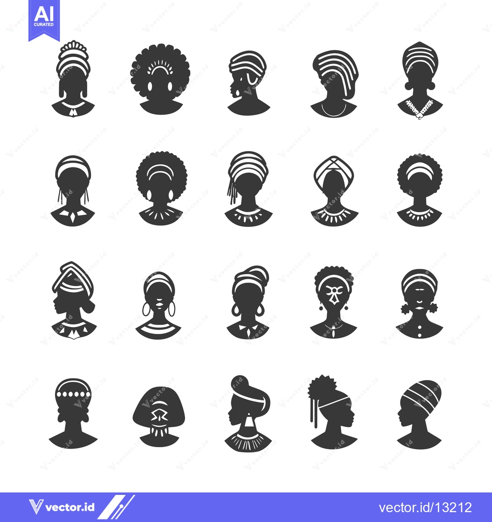 Premium Vector of A Collection of Diverse Black Women's Headshots Wearing Traditional Af