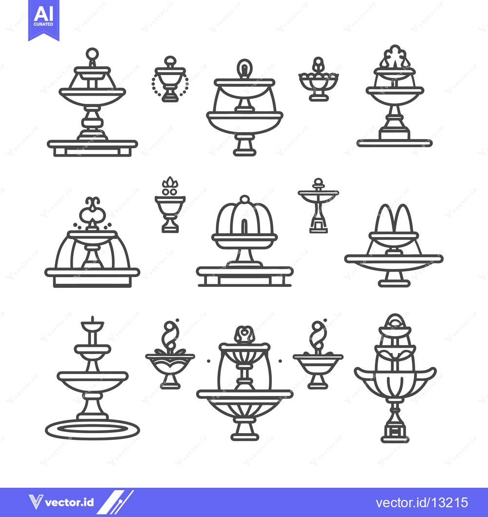 Premium Vector dari A Collection of Diverse Fountain Designs in Line Art Style