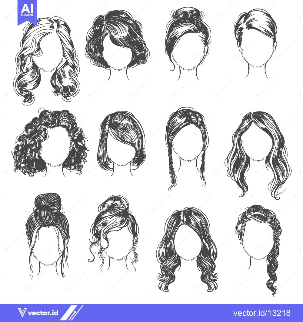 Premium Vector dari A Collection of Diverse Hairstyles for Women, Illustrated in a Hand-Dr