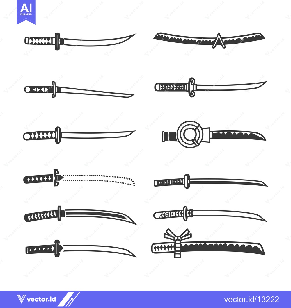 Premium Vector dari A Collection of Diverse Japanese Swords in Black and White
