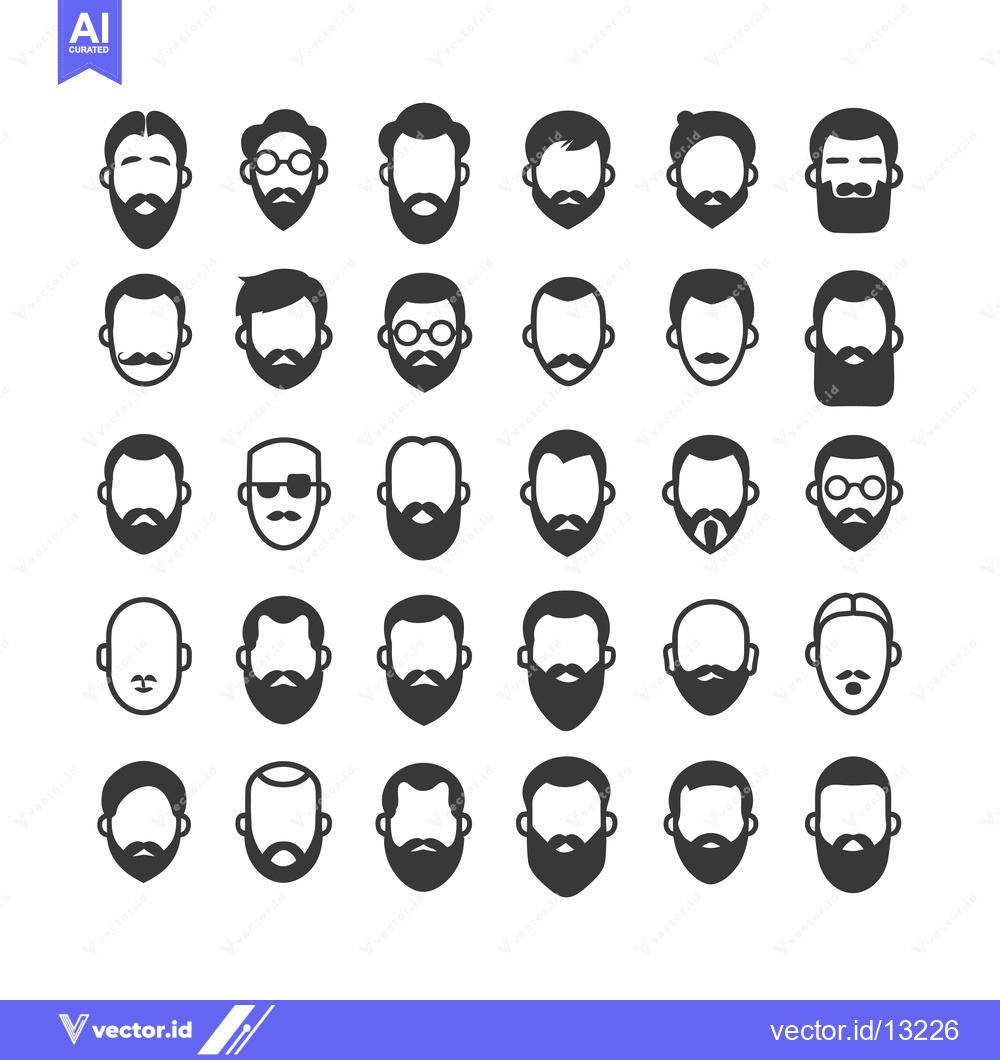 Premium Vector of A Collection of Diverse Male Faces with Various Hairstyles and Facial