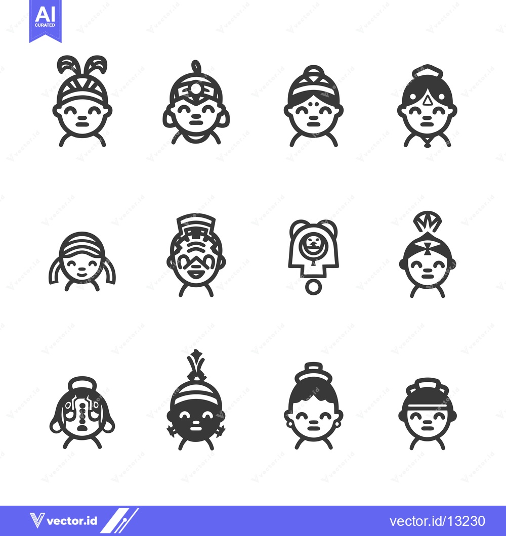 Premium Vector dari A Collection of Diverse People with Different Headwear and Facial Feat