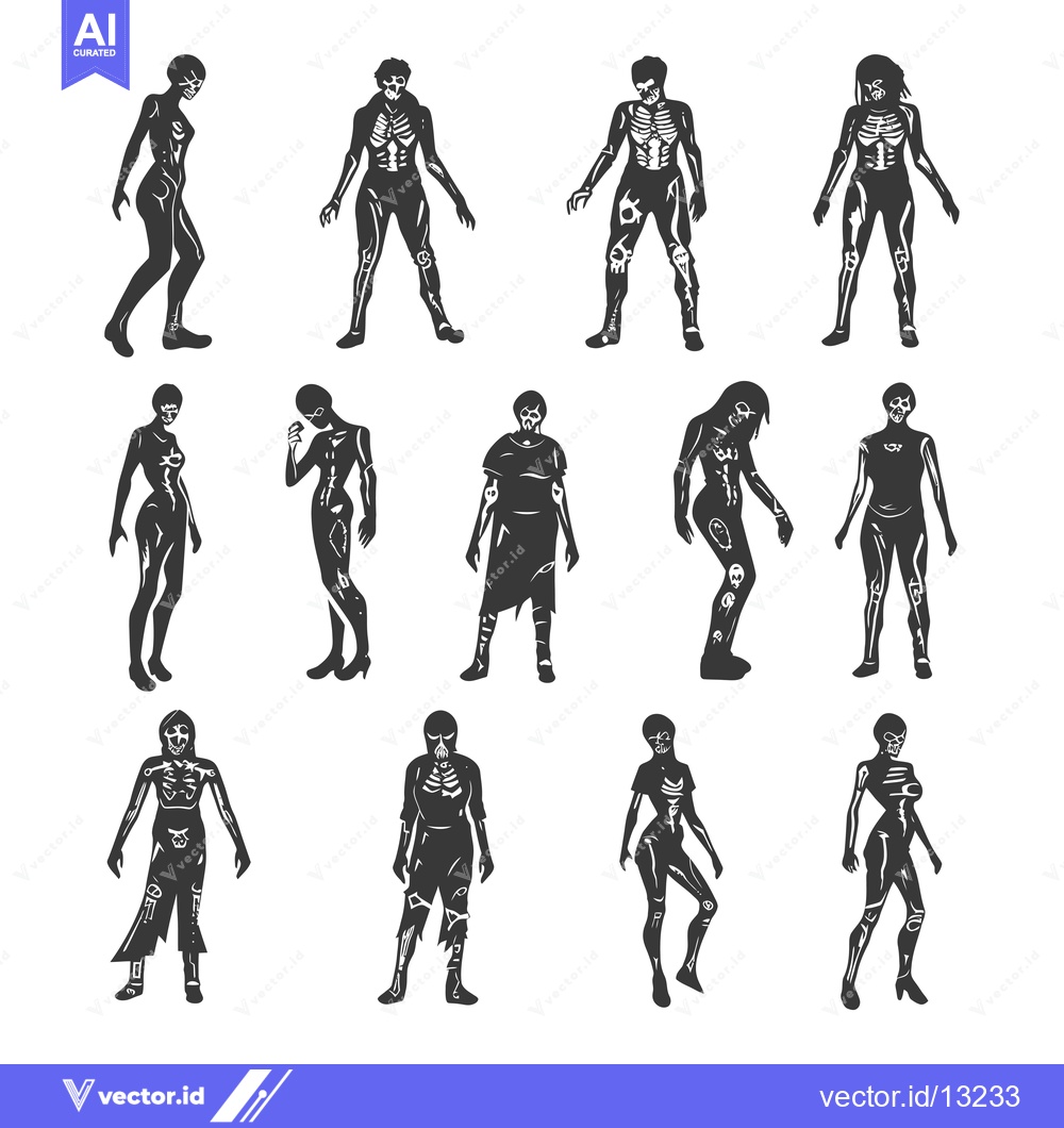 Premium Vector of A Collection of Diverse Zombie Silhouettes in Various Poses