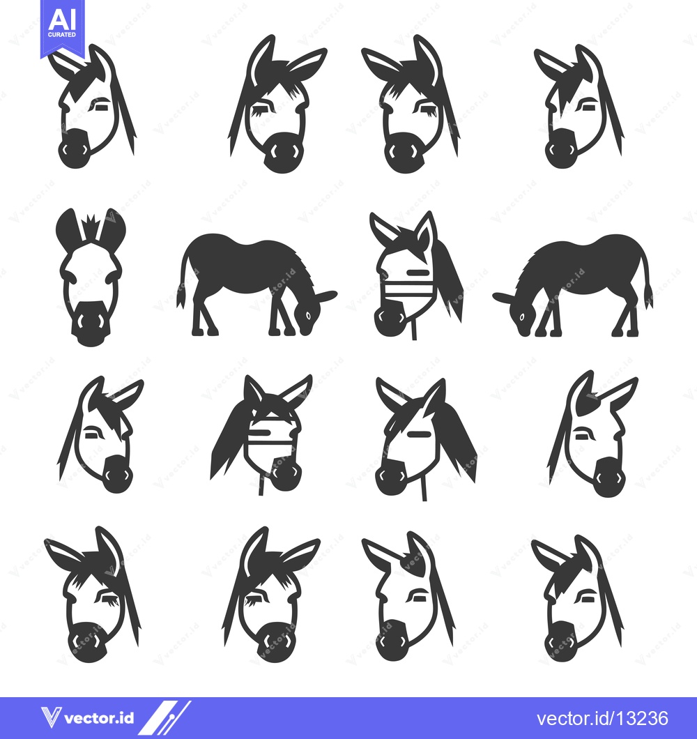 Premium Vector of A Collection of Donkey Illustrations in Various Poses and Styles