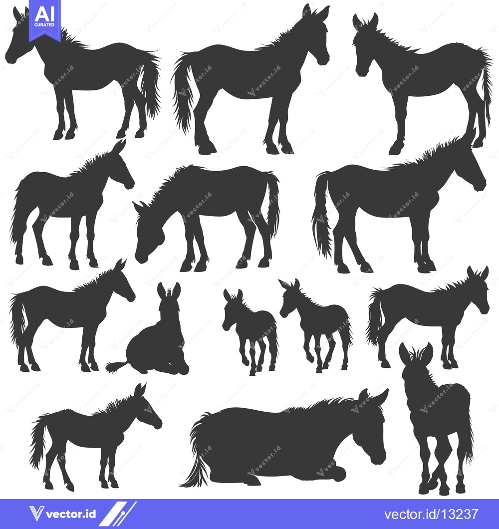 Premium Vector dari A Collection of Donkey Silhouettes in Various Poses