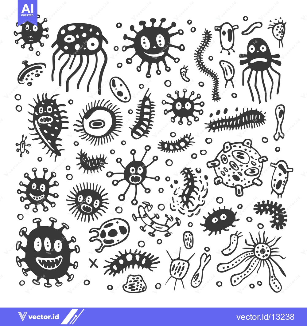 Premium Vector dari A Collection of Doodle-Style Microorganisms