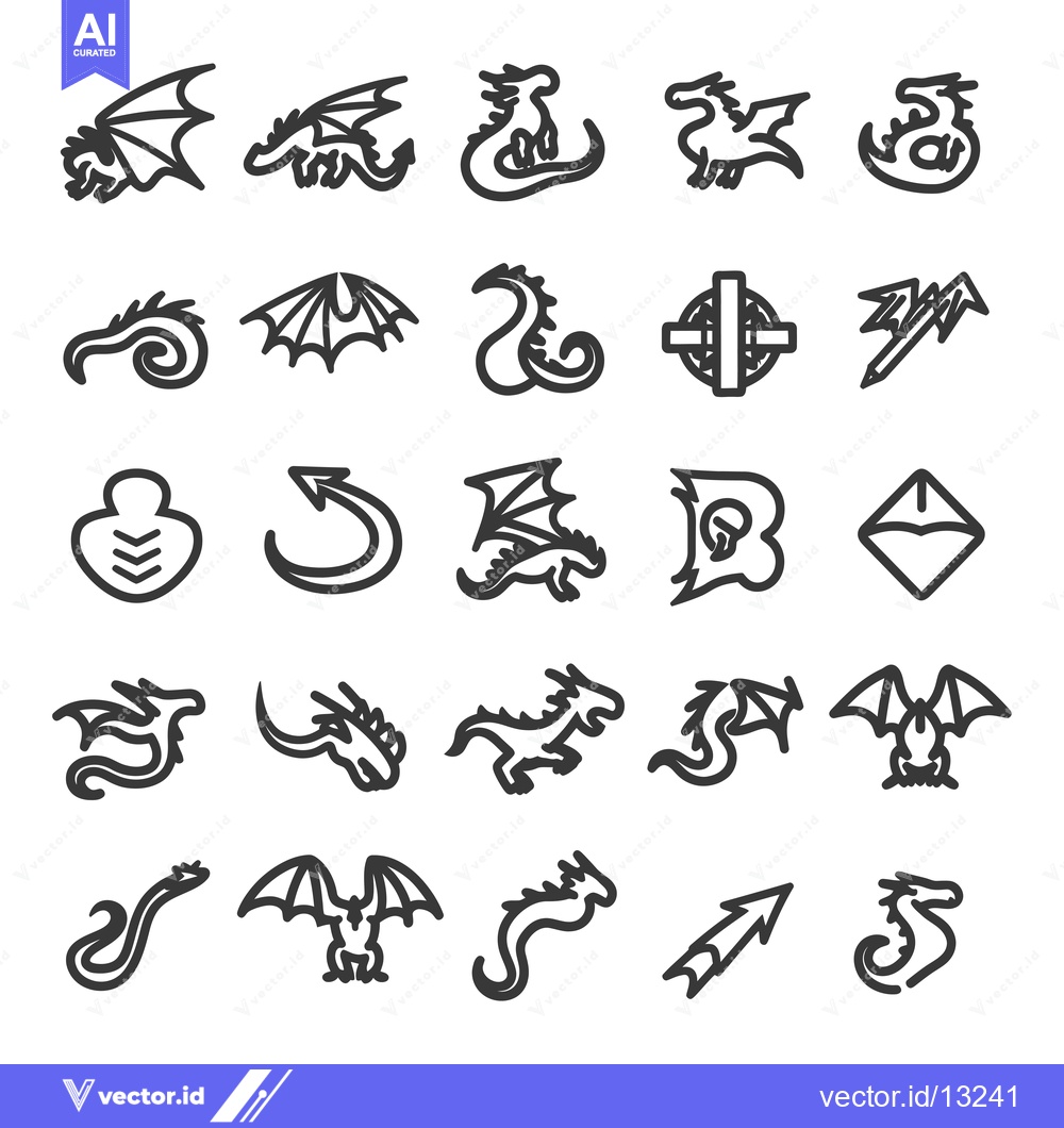 Premium Vector dari A Collection of Dragon-Themed Line Art Illustrations
