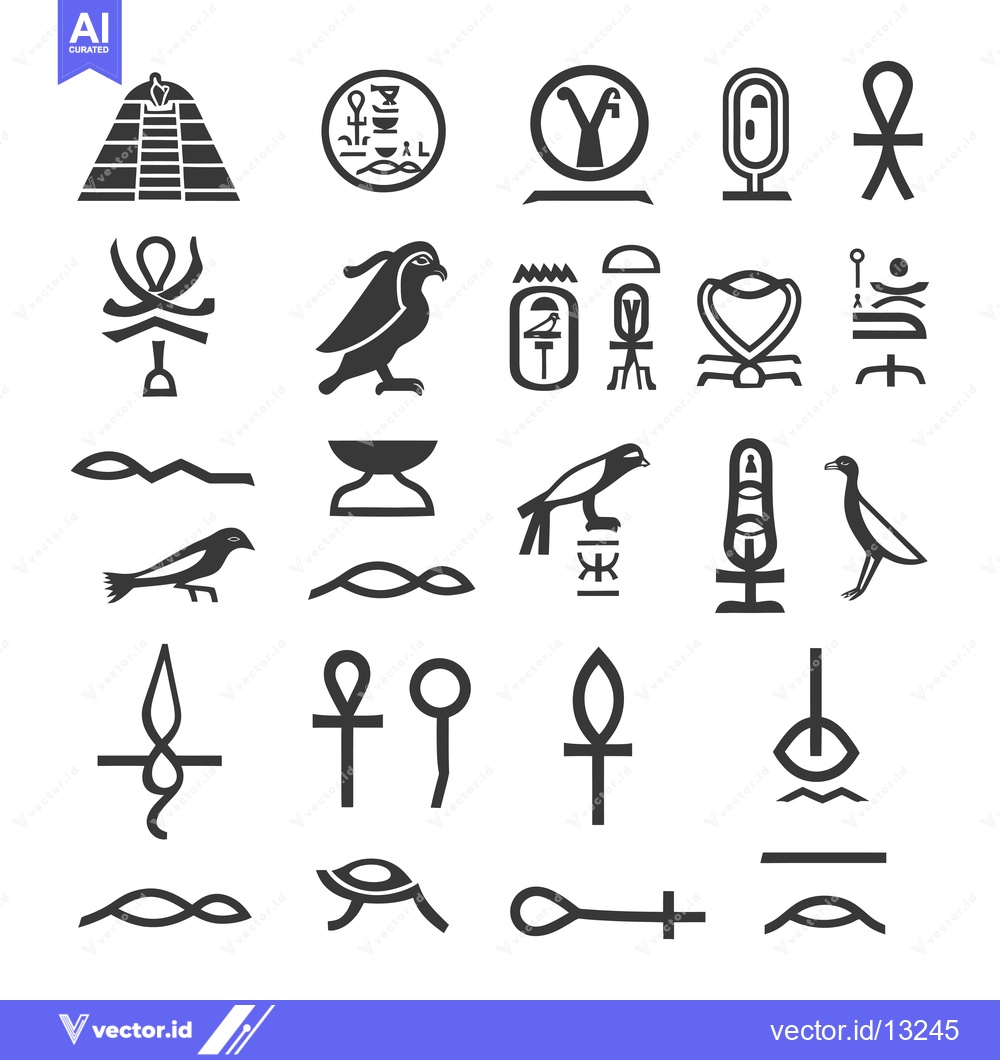 Premium Vector of A Collection of Egyptian Hieroglyphs and Symbols
