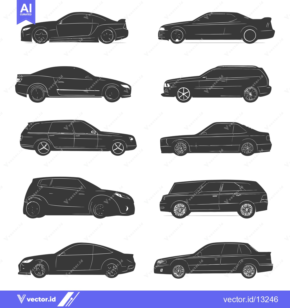 Premium Vector dari A Collection of Eight Black and White Car Silhouettes
