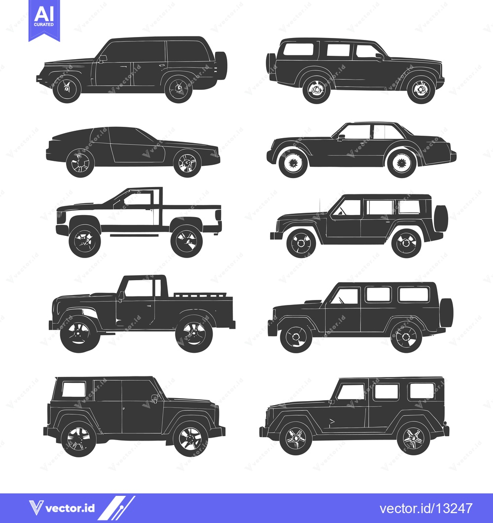Premium Vector of A Collection of Eight Different Car Silhouettes