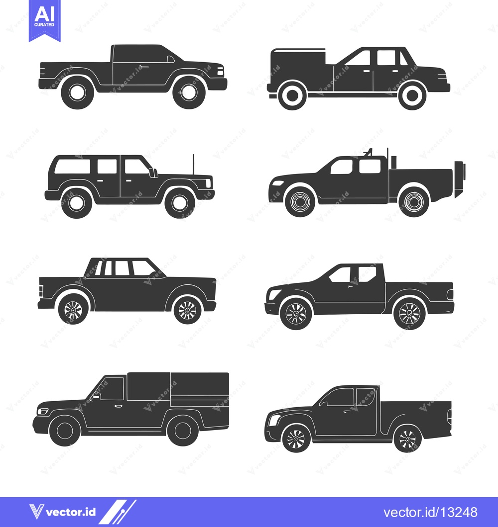Premium Vector of A Collection of Eight Different Silhouette Truck Models