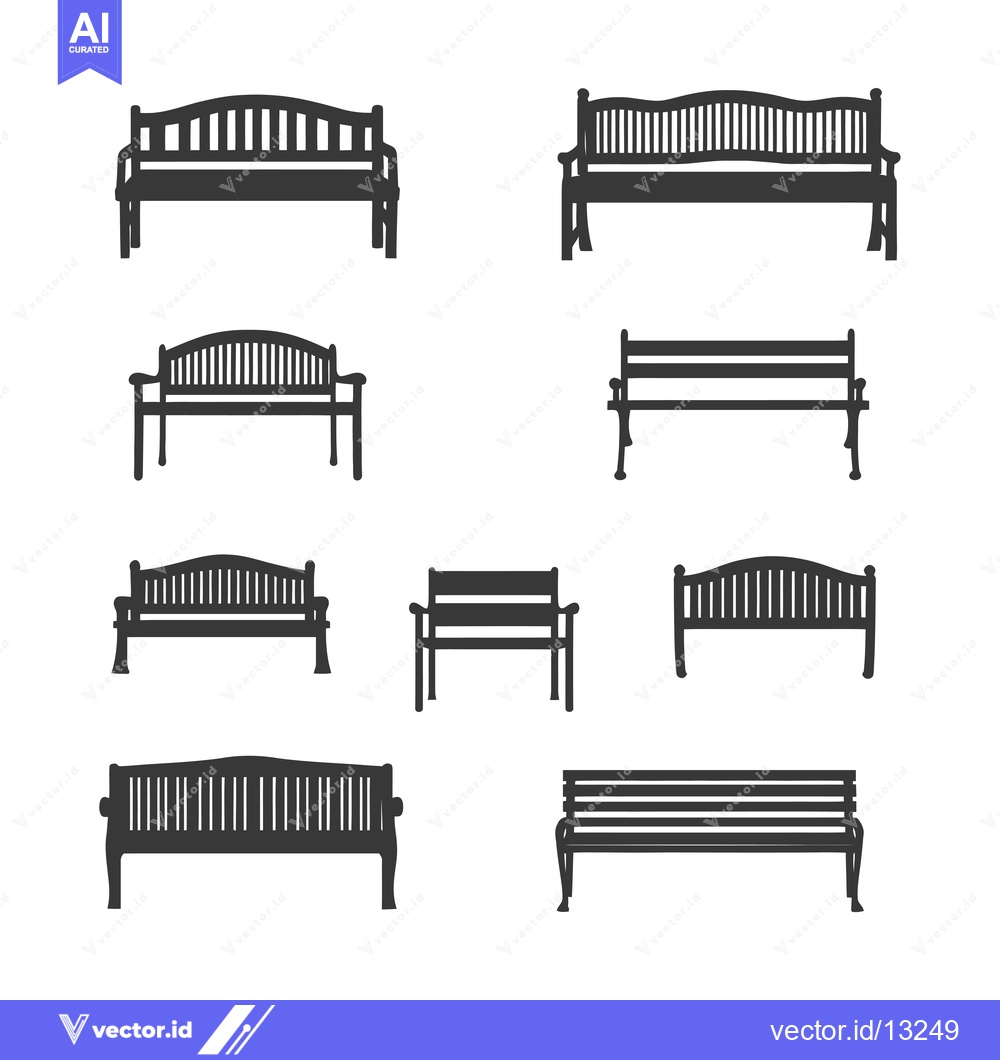 Premium Vector of A Collection of Eight Different Styles of Wooden Benches