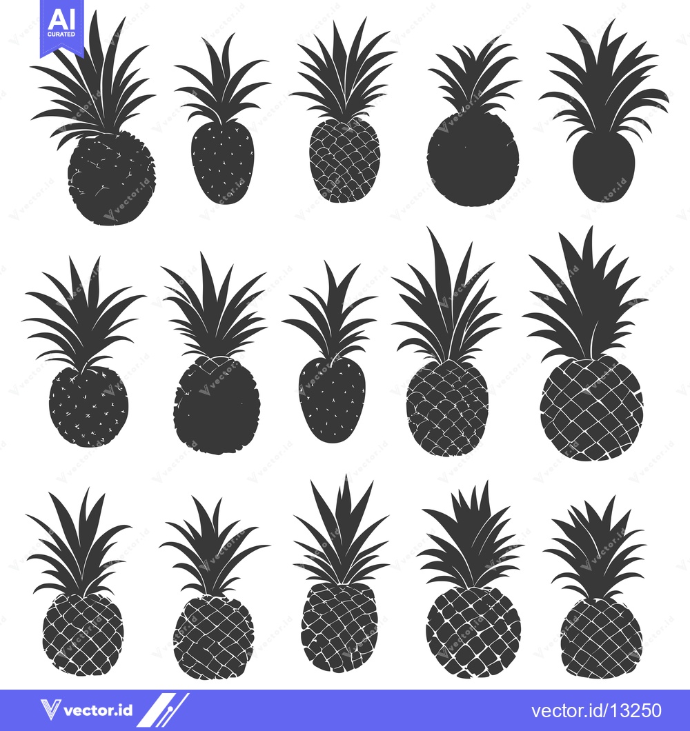 Premium Vector dari A Collection of Eighteen Black Silhouette Pineapples