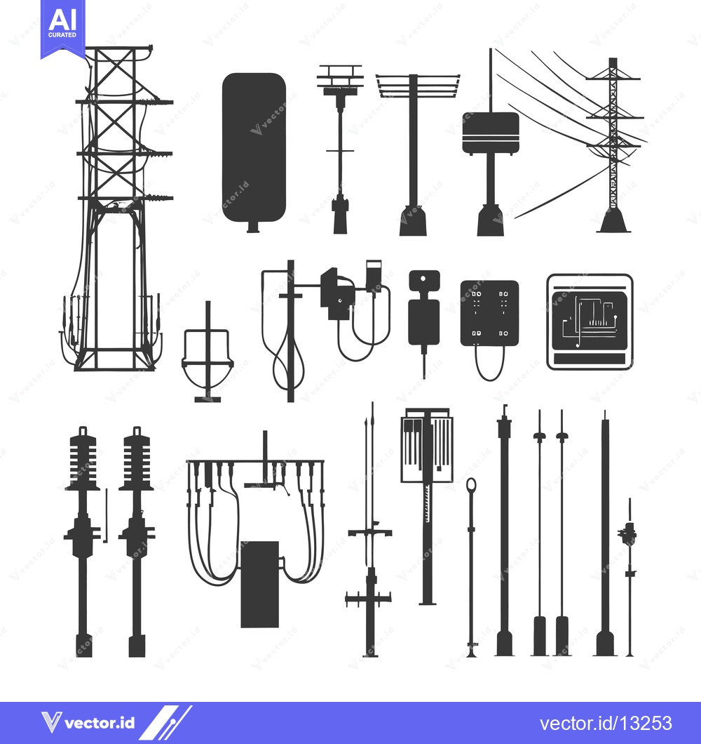 Premium Vector dari A Collection of Electrical Power Transmission and Distribution Equipme