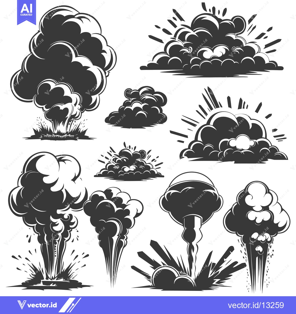 Premium Vector dari A Collection of Explosions with Smoke and Impact Effects