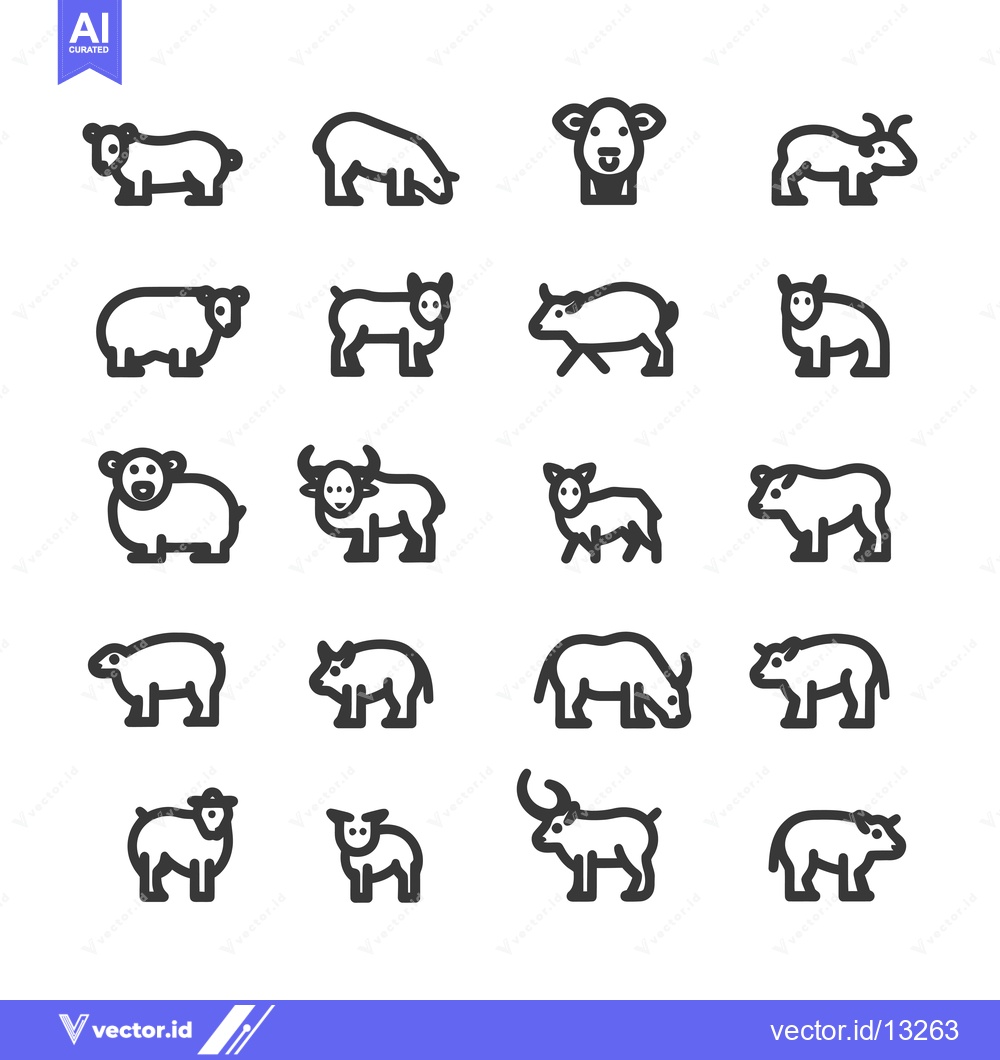 Premium Vector dari A Collection of Farm Animal Line Icons