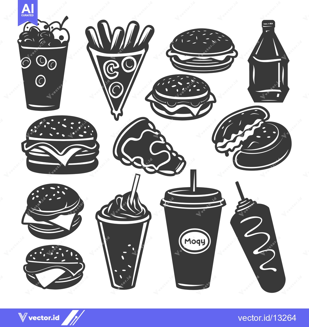 Premium Vector of A Collection of Fast Food Icons in Black and White