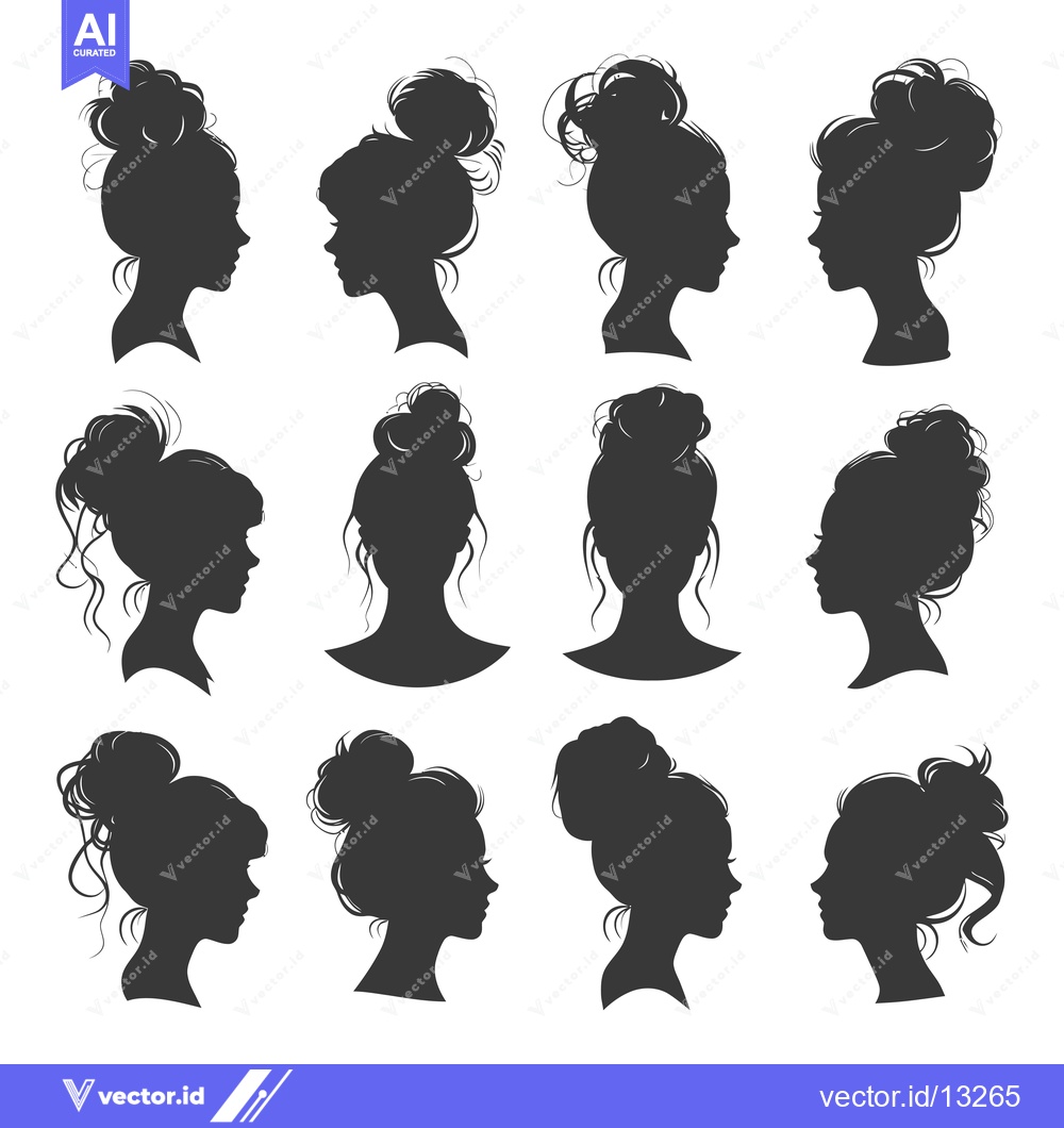 Premium Vector of A Collection of Female Silhouettes with Bun Hairstyles