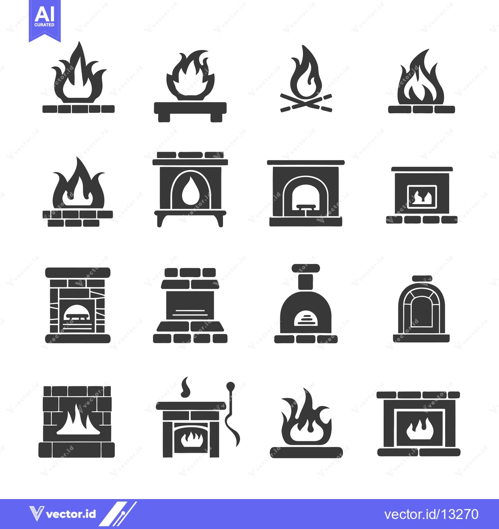 Premium Vector of A Collection of Fireplace and Fire Icons