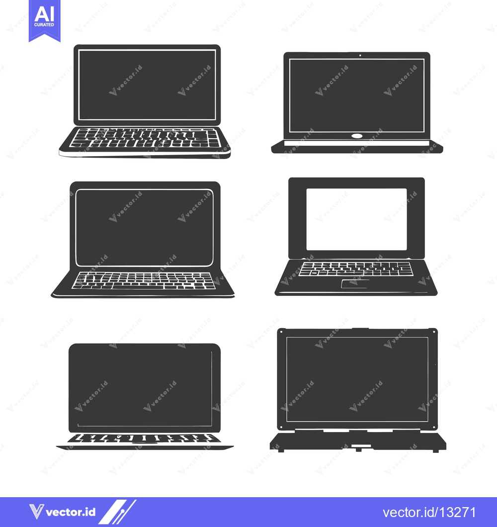 Premium Vector dari A Collection of Five Black and White Laptop Silhouettes