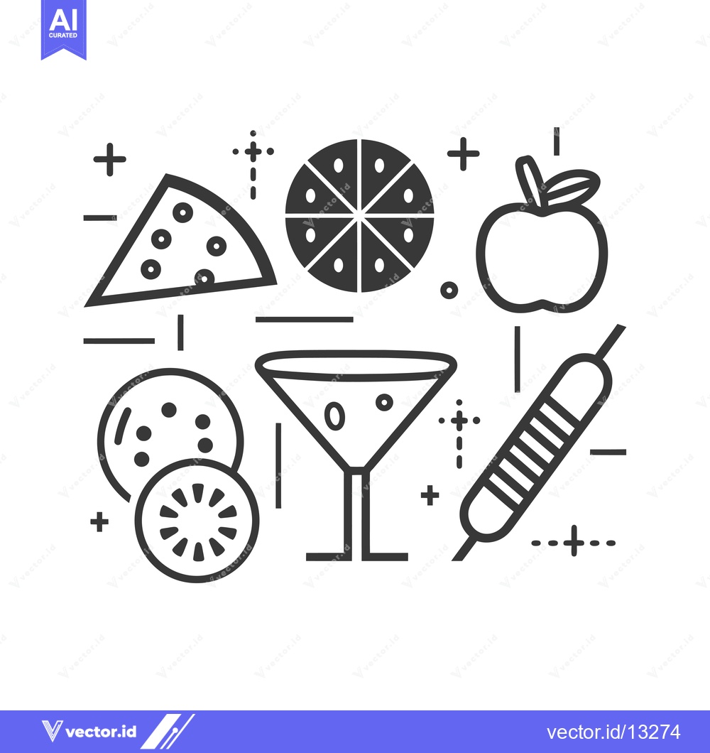 Premium Vector of A Collection of Food and Drink Icons in Black and White