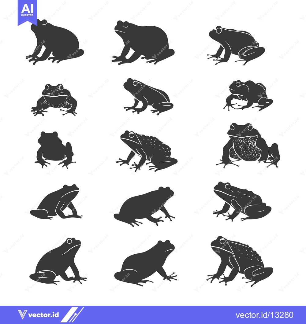 Premium Vector dari A Collection of Fourteen Black and White Frog Silhouettes