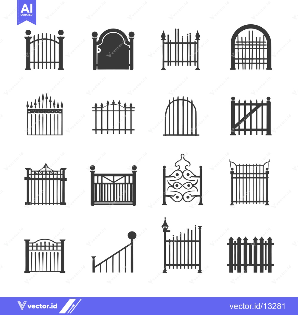 Premium Vector dari A Collection of Fourteen Black and White Gate Silhouettes