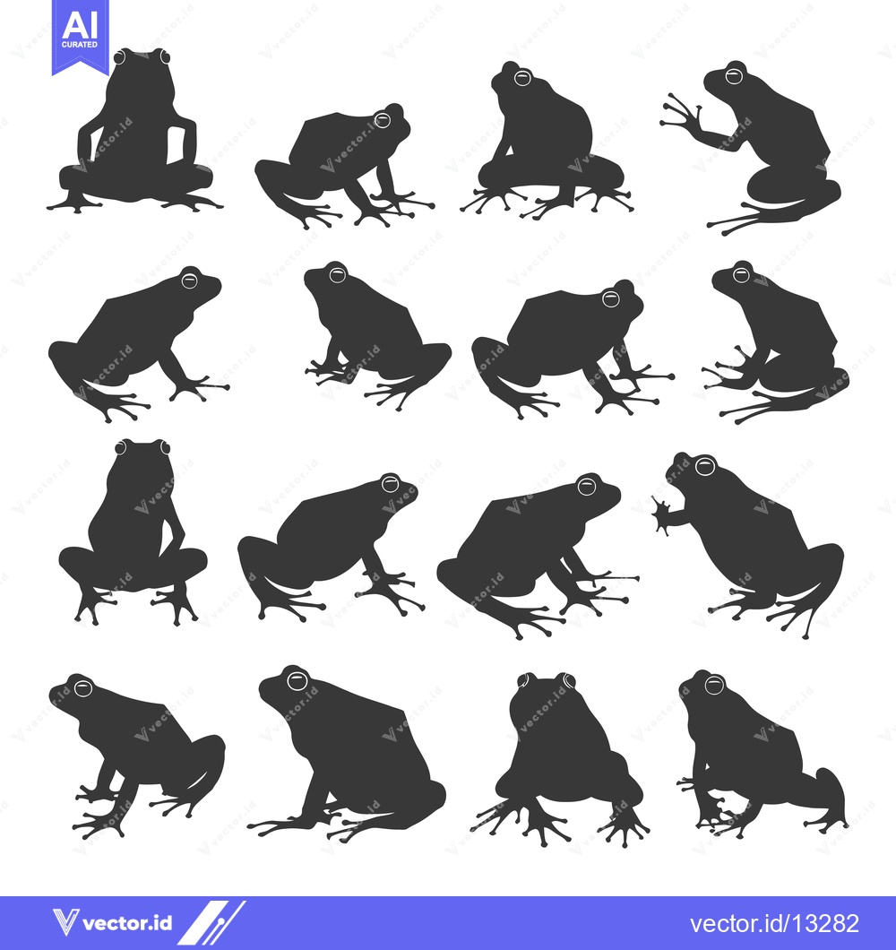 Premium Vector dari A Collection of Fourteen Black Frog Silhouettes in Various Poses