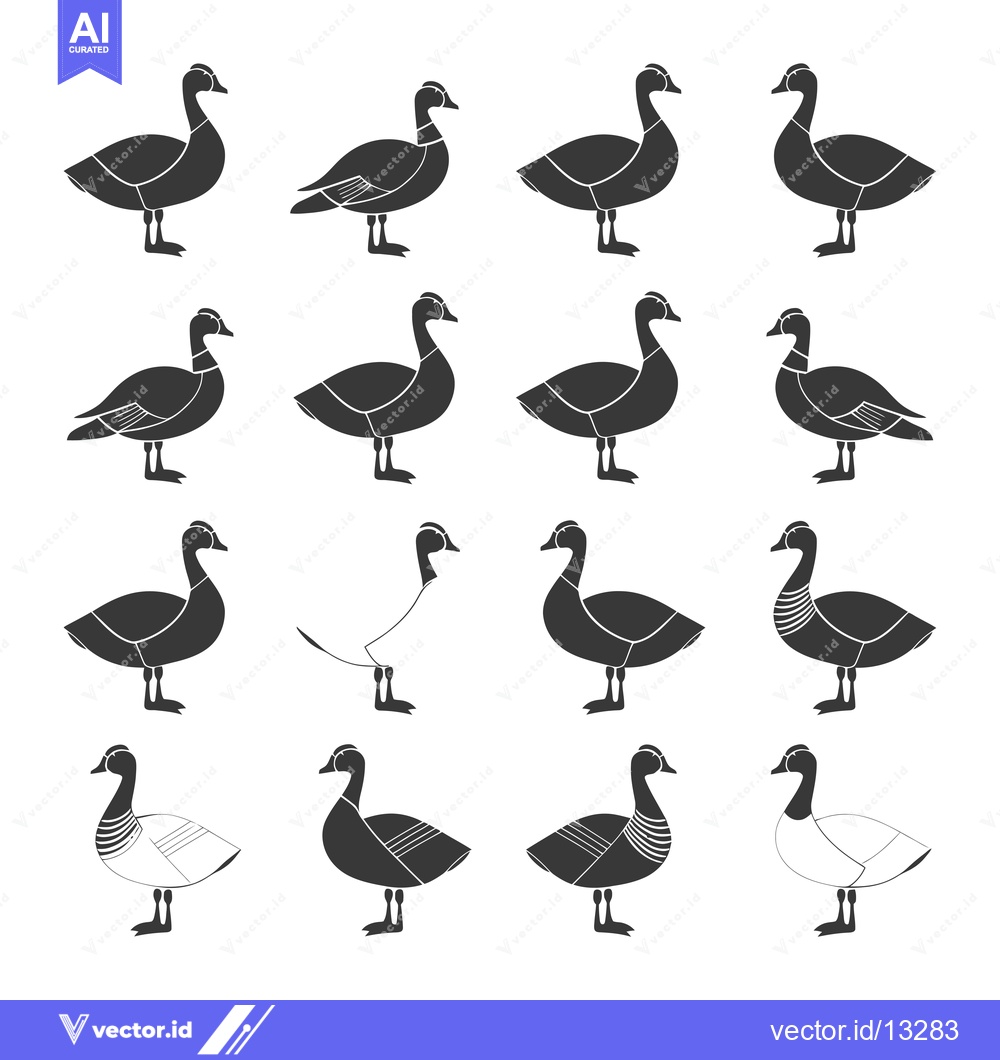 Premium Vector dari A Collection of Fourteen Goose Silhouettes in Various Poses