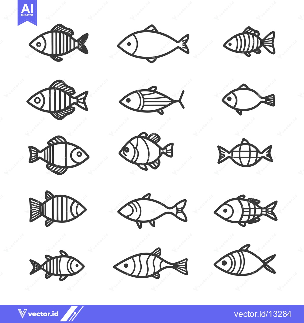 Premium Vector dari A Collection of Fourteen Hand-Drawn Fish Icons