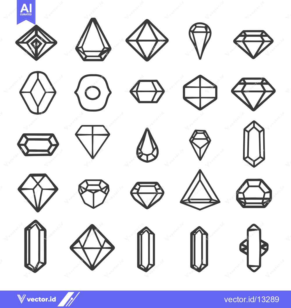 Premium Vector dari A Collection of Geometrically Shaped Gemstones in Outline Form