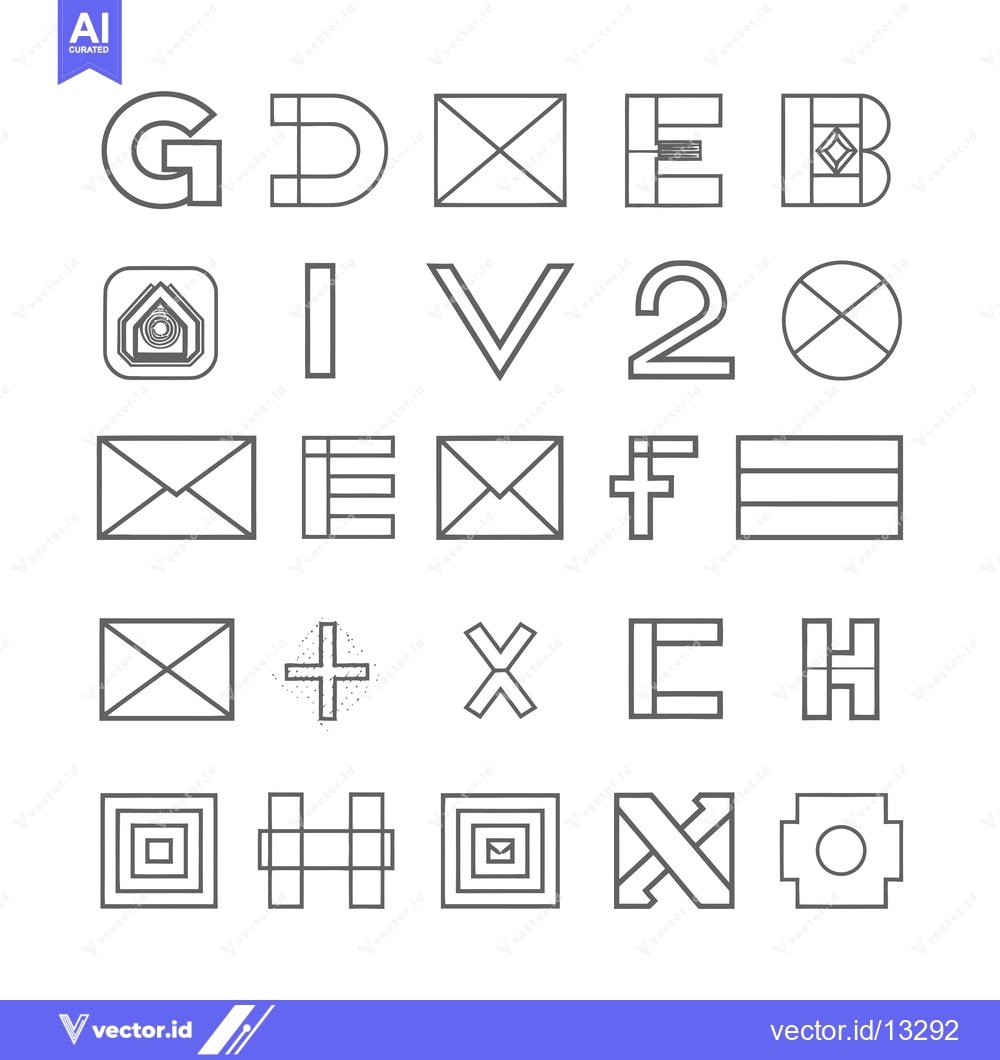 Premium Vector dari A Collection Of Geometric Shapes And Letters In Gray Outlines 38492