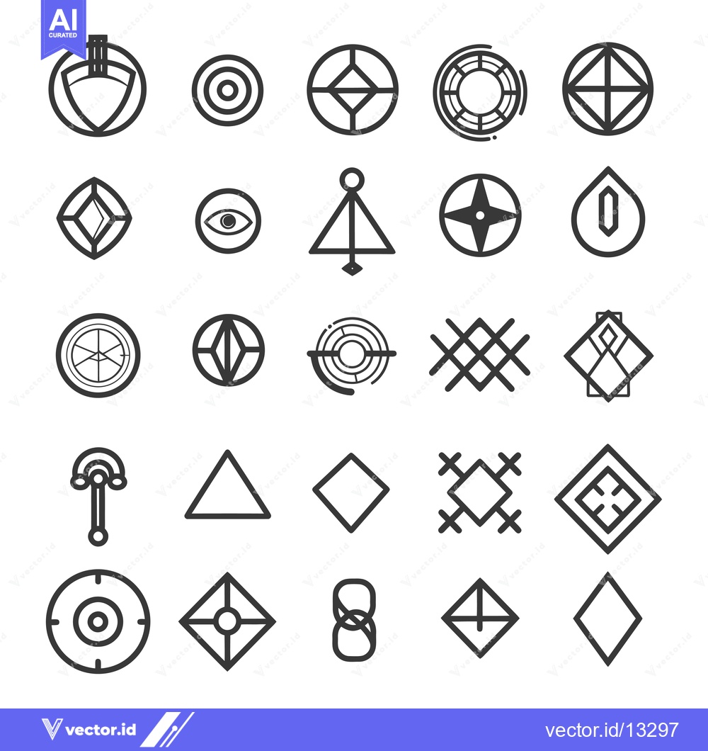 Premium Vector of A Collection of Geometric Shapes and Symbols in Black and White