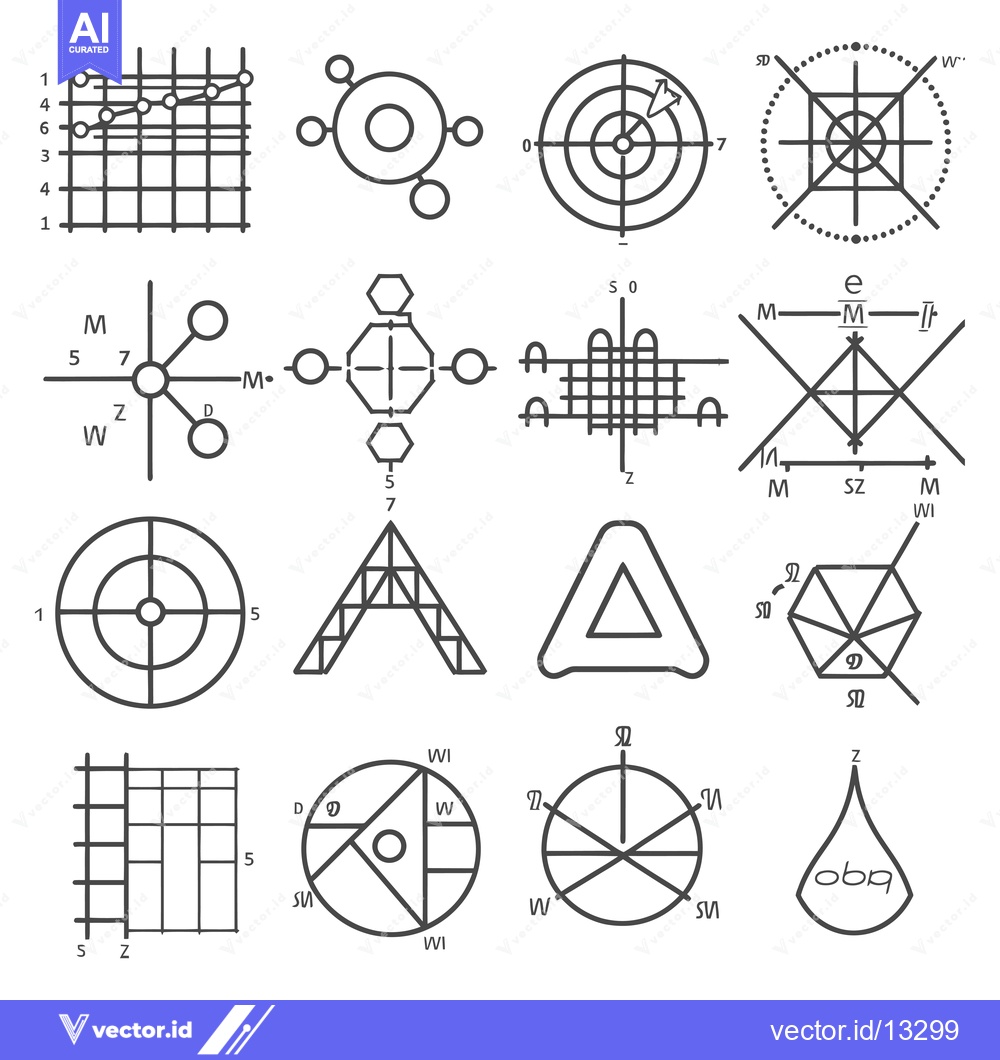 Premium Vector dari A Collection of Geometric Shapes with Letters and Numbers