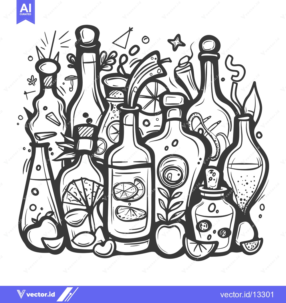 Premium Vector dari A Collection of Glass Bottles Filled with Various Ingredients