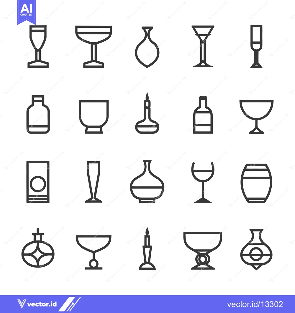 Premium Vector dari A Collection of Glassware and Bottle Icons in a Linear Style
