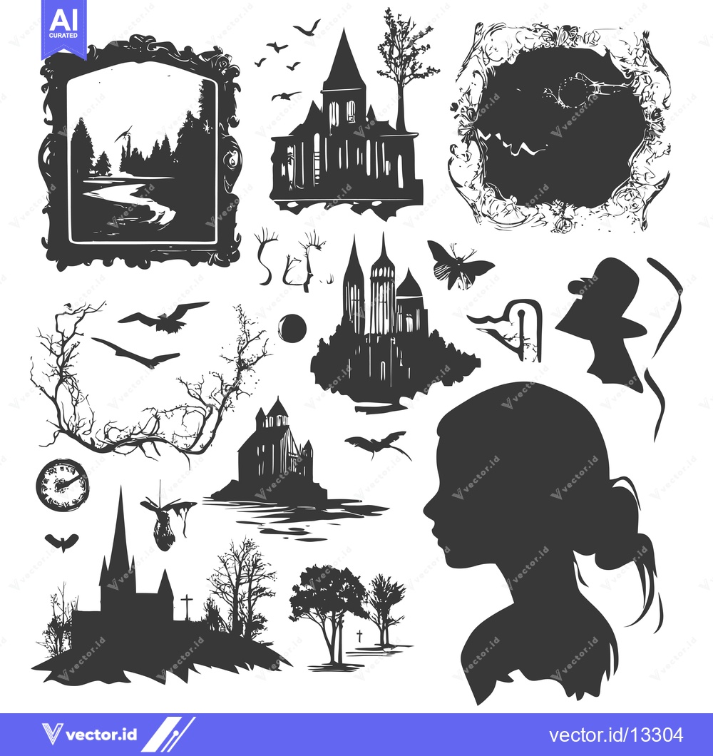 Premium Vector of A Collection of Gothic-Themed Silhouettes