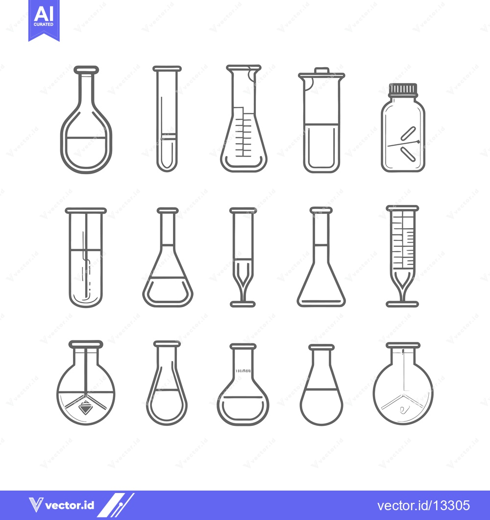 Premium Vector of A Collection of Gray Line Drawings of Laboratory Glassware