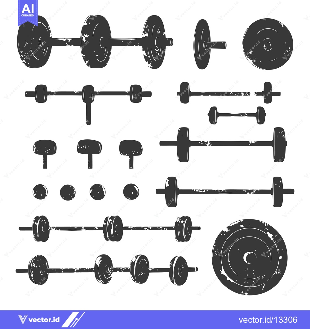 Premium Vector dari A Collection of Grunge-Style Weight Lifting Equipment Silhouettes