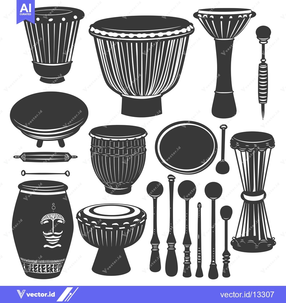 Premium Vector of A Collection of Hand-Drawn African Drums and Percussion Instruments