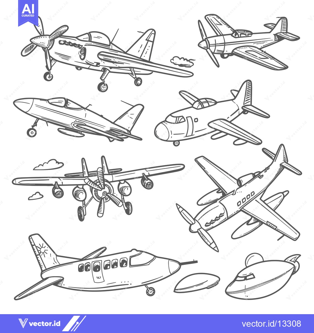 Premium Vector dari A Collection of Hand-Drawn Airplane Illustrations