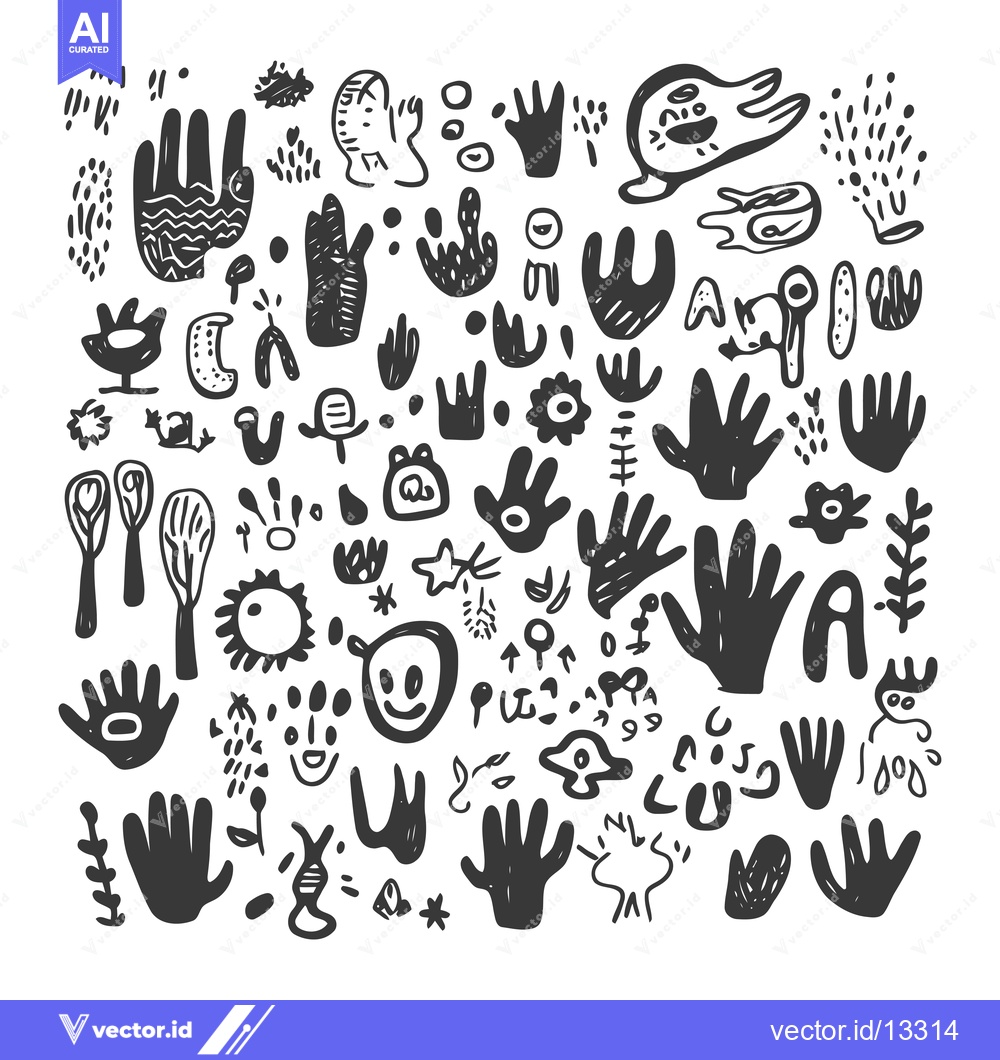 Premium Vector of A Collection of Hand-Drawn Black and White Abstract Shapes and Symbols