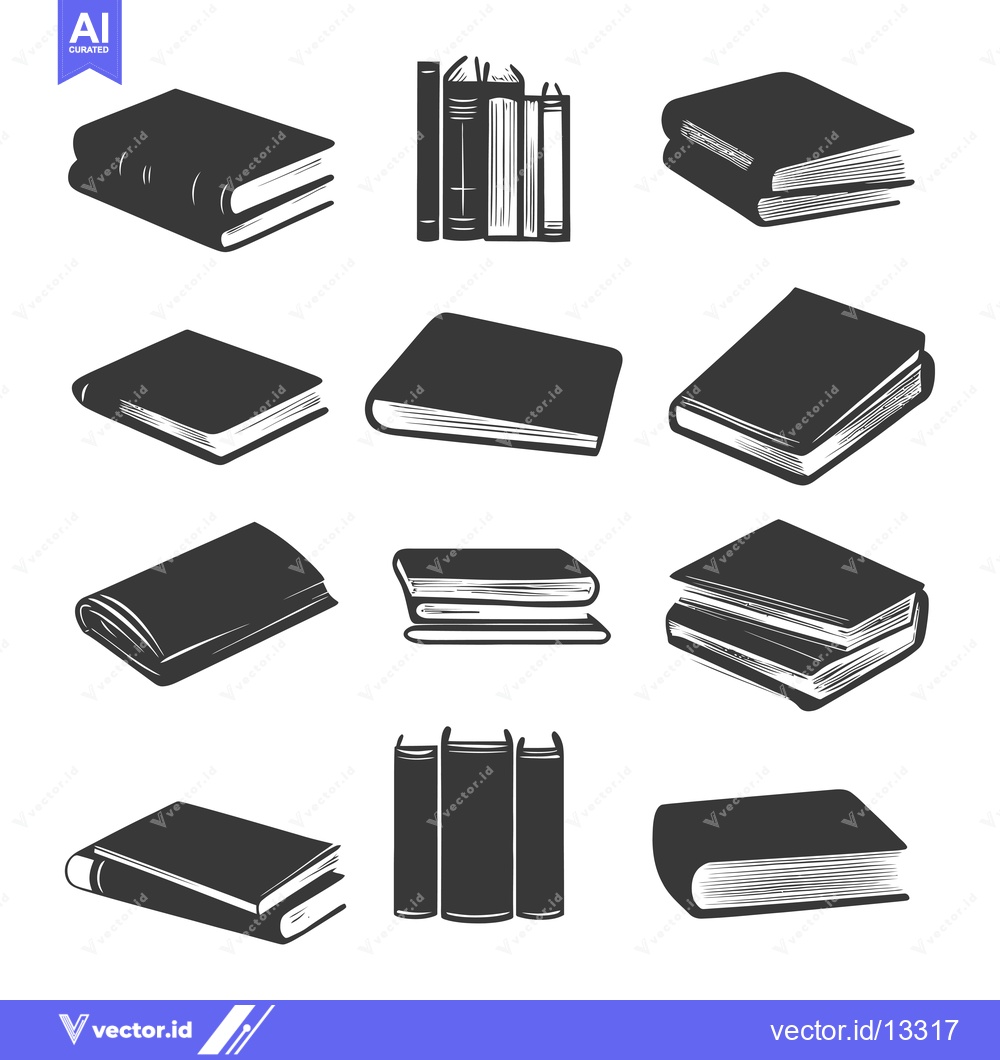 Premium Vector of A Collection of Hand-Drawn Black and White Book Illustrations