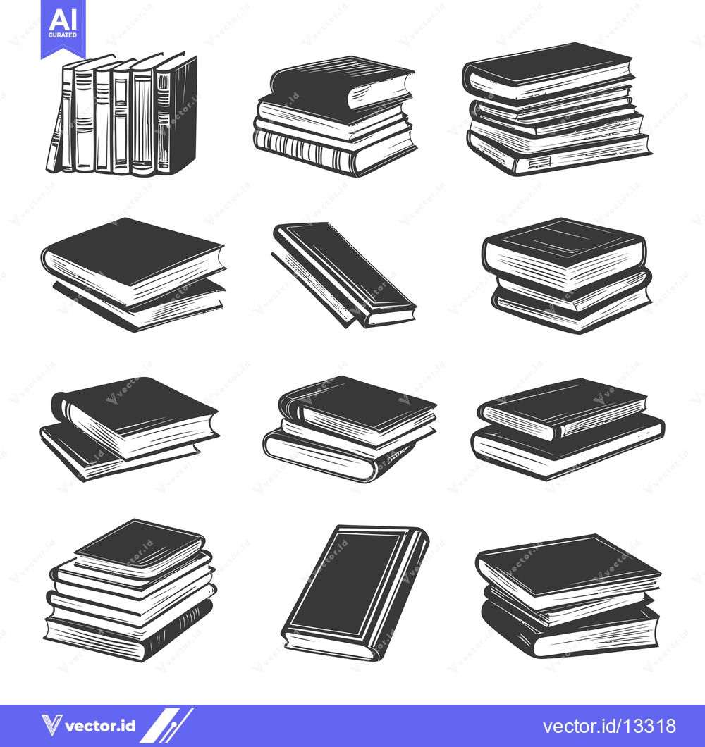 Premium Vector dari A Collection of Hand-Drawn Black and White Book Illustrations
