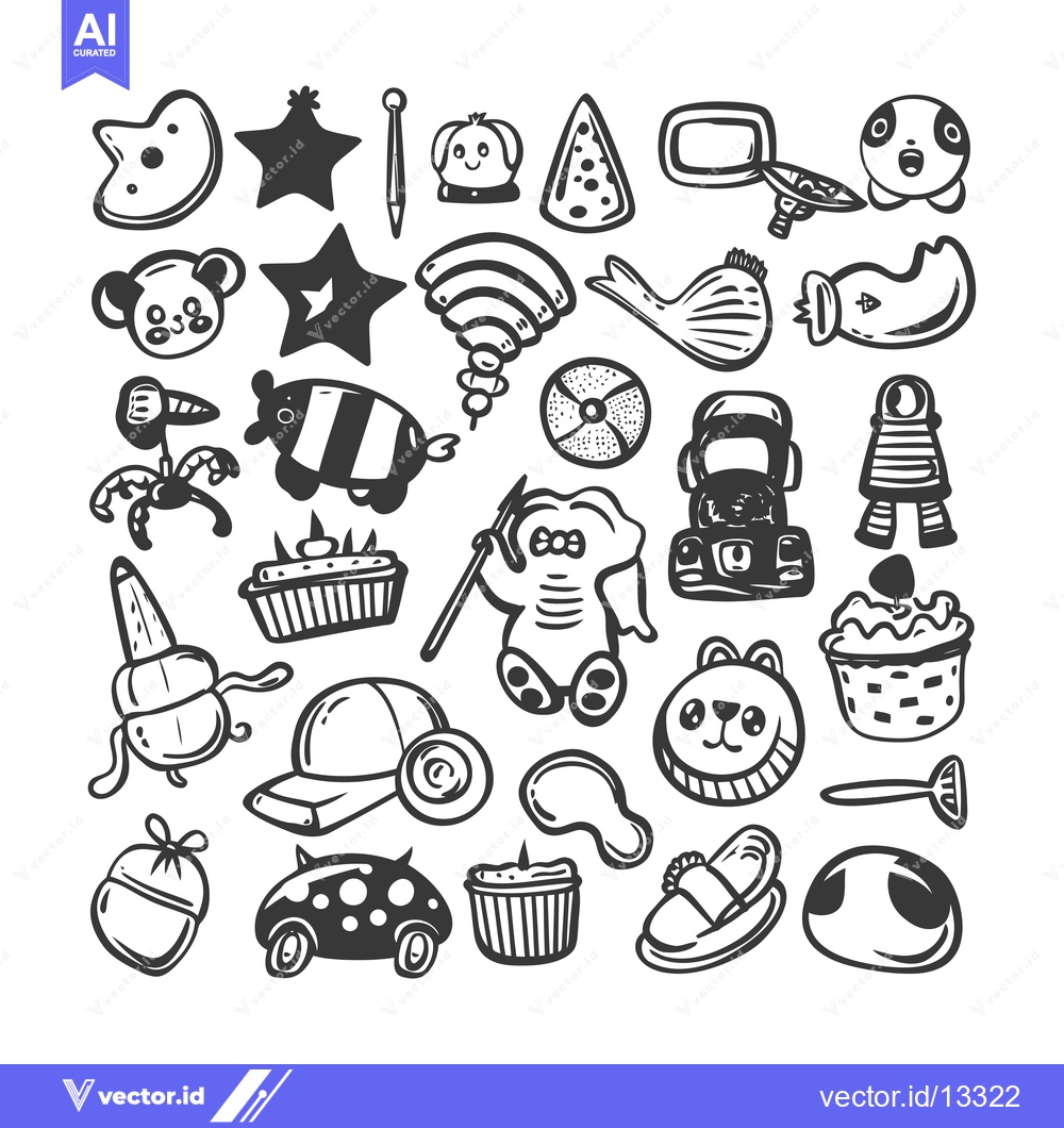 Premium Vector of A Collection of Hand-Drawn Black and White Cartoon Illustrations