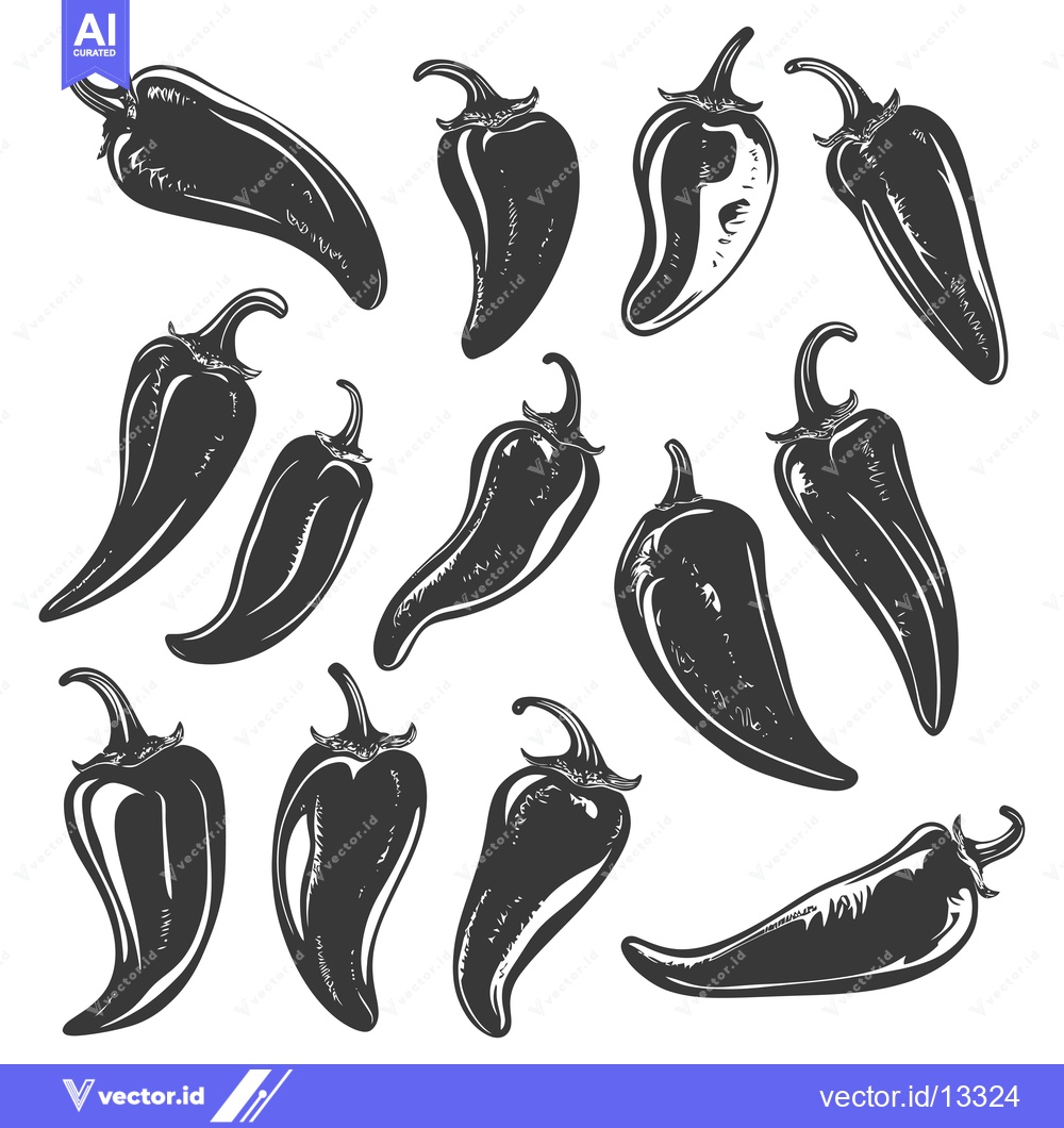 Premium Vector dari A Collection of Hand-Drawn Black and White Chili Peppers