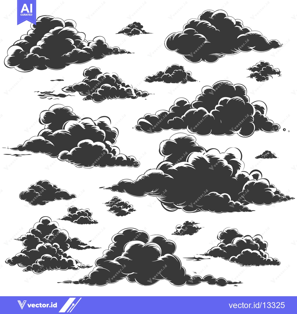 Premium Vector dari A Collection of Hand-Drawn Black and White Clouds
