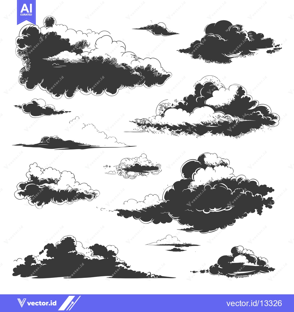 Premium Vector dari A Collection of Hand-Drawn Black and White Clouds