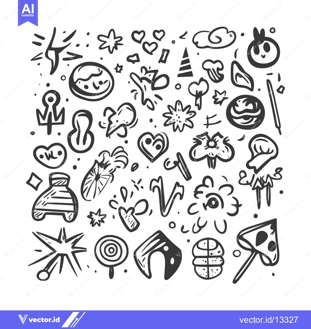 Premium Vector dari A Collection of Hand-Drawn Black and White Doodle Icons