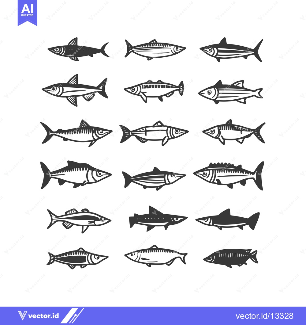 Premium Vector dari A Collection of Hand-Drawn Black and White Fish Illustrations